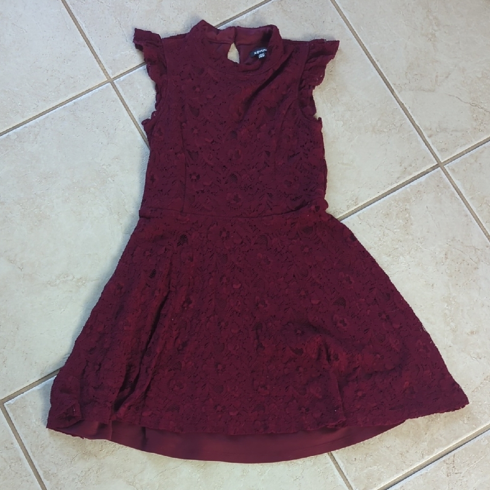 Elegant Burgundy Lace Kids Dress Girls Size 10